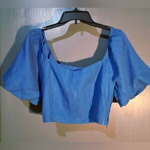 Lost + Wander Blue Puff Sleeve Blouse